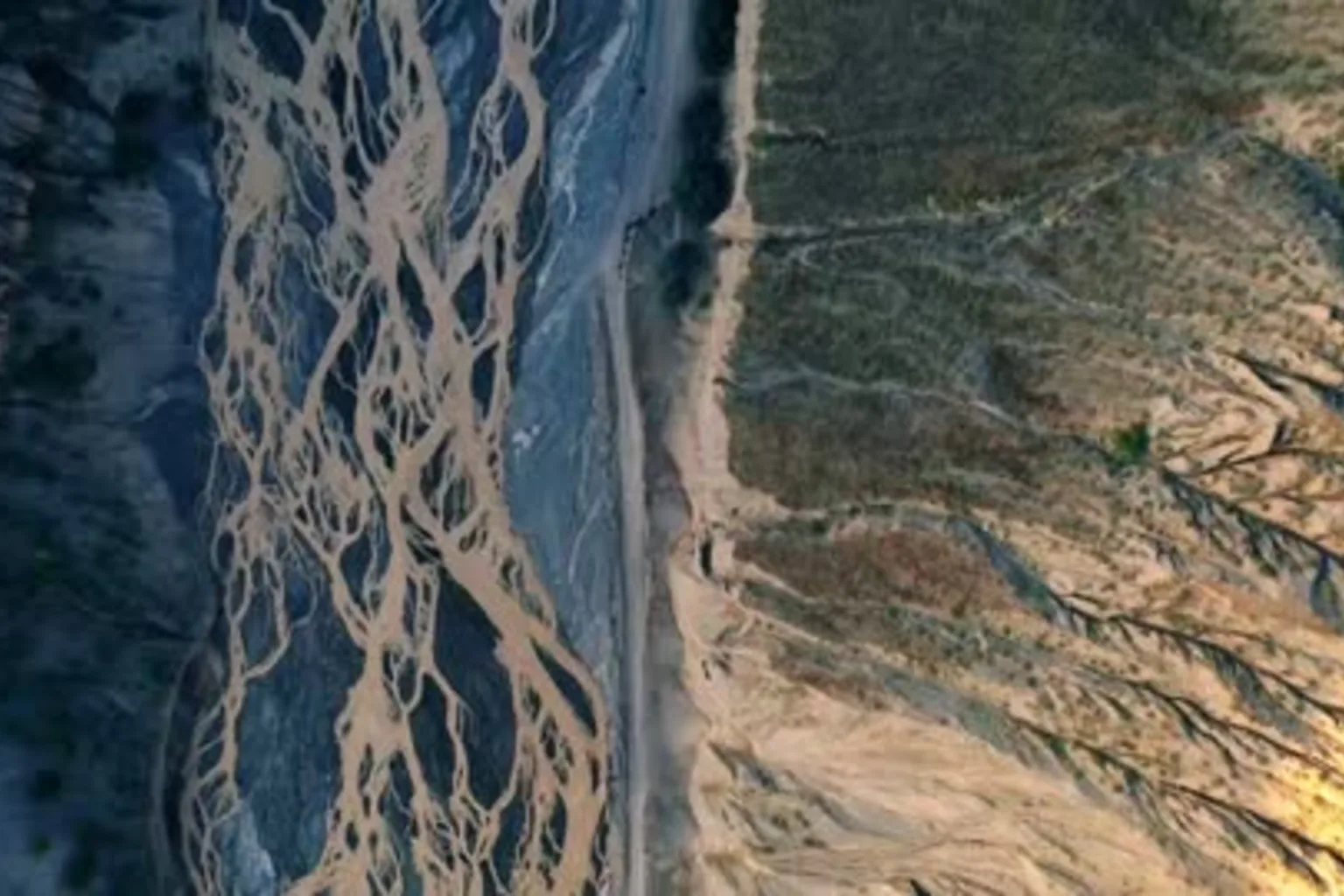 River channels and mountain landscape in Northern Xinjiang
